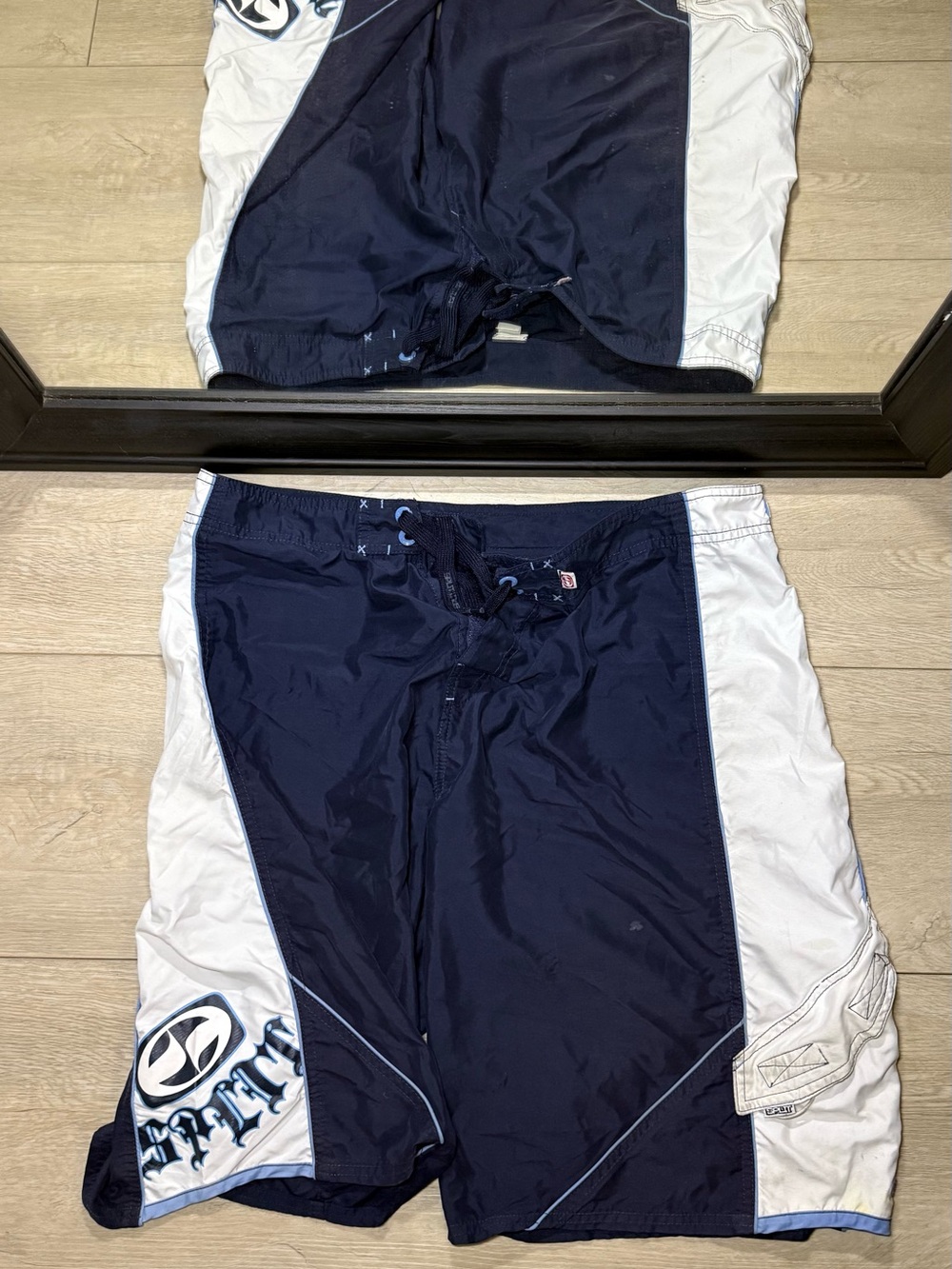 Vintage 1990s Split Embroidered Old English Board Swim Shorts
